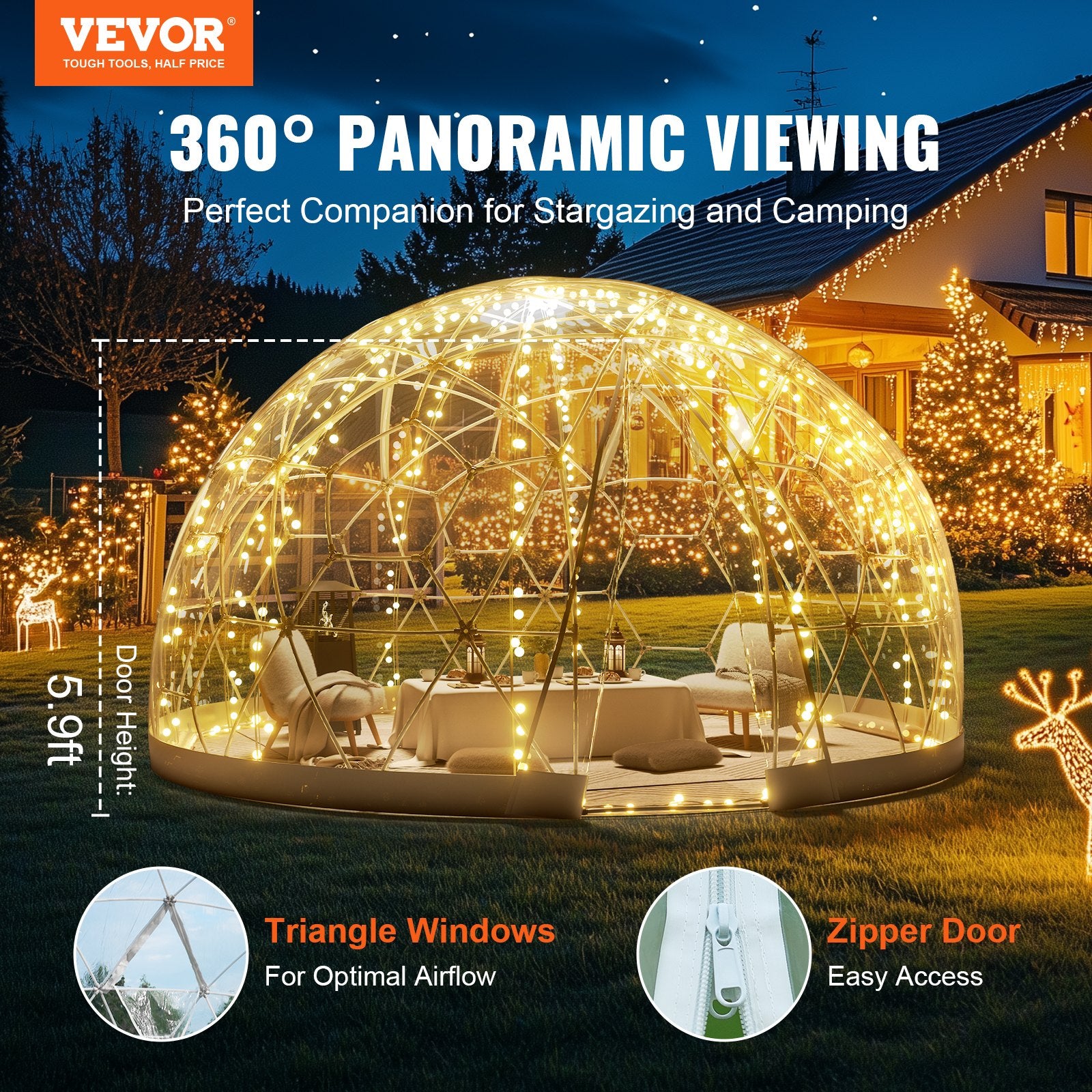 VEVOR 12FT Dome Bubble Tent Outdoor House Camping Shelter w/ Transparent Window - $320