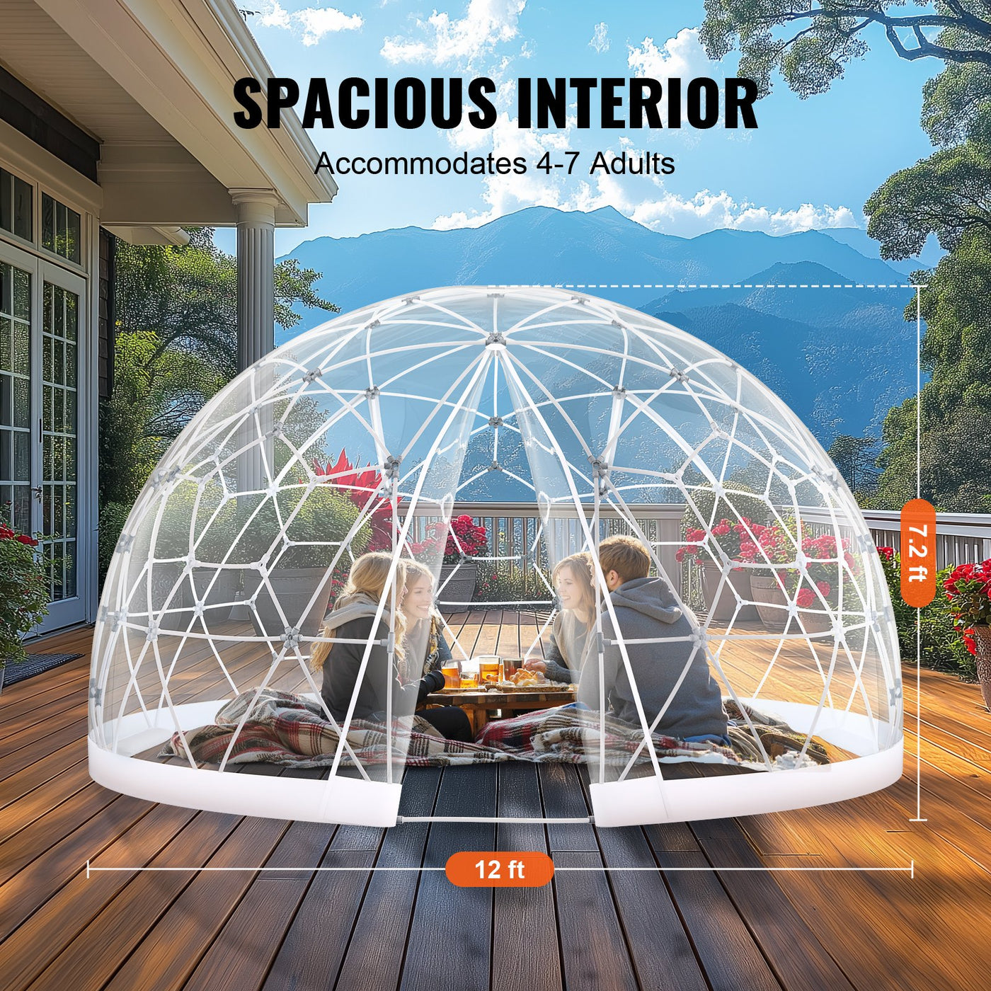 VEVOR 12FT Dome Bubble Tent Outdoor House Camping Shelter w/ Transparent Window - $320