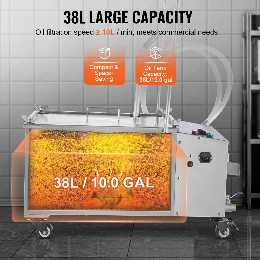 VEVOR Mobile Fryer Filter, 38L Oil Tank Capacity, Oil Filtration System  - $500