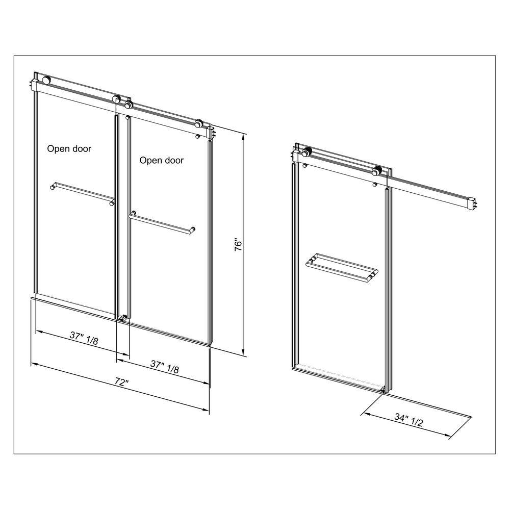 VANITYFUS 72 in. W x 76 in. H Double Sliding Frameless Shower Door - $715