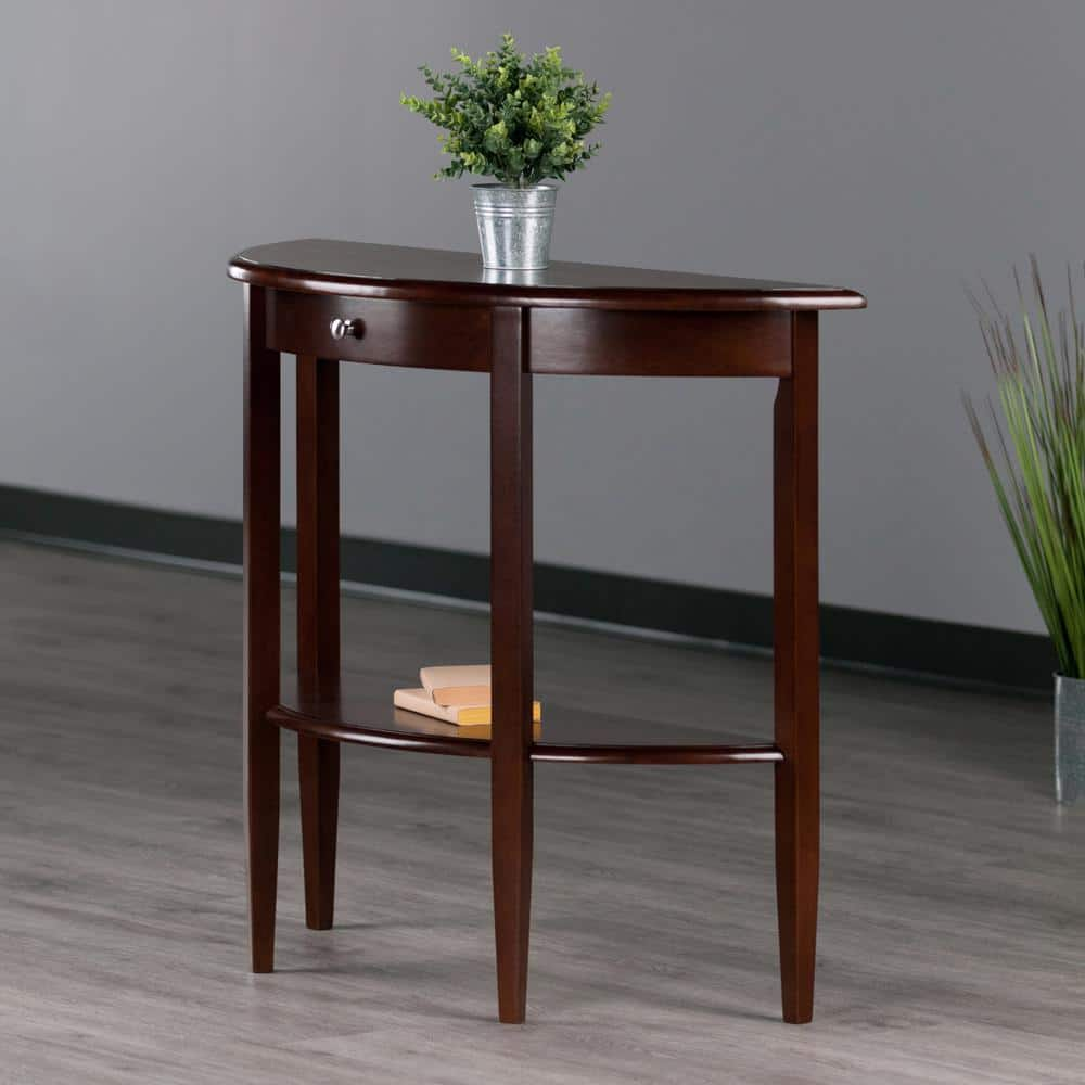 WINSOME WOOD Concord 40 in. Walnut Standard Half Moon Wood Console Table with Drawers - $60