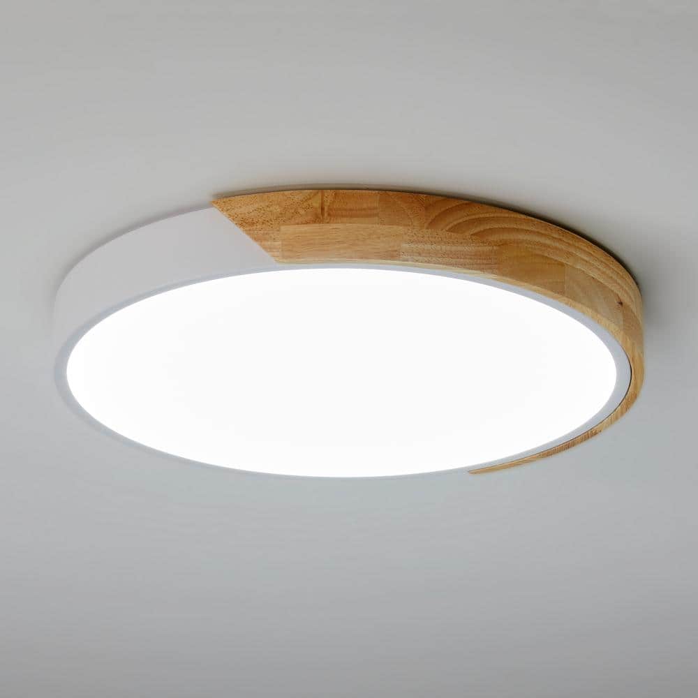 aiwen 15.7 in. 1-Light White Circle LED Flush Mount Light Fixture Ceiling Lamp - $45