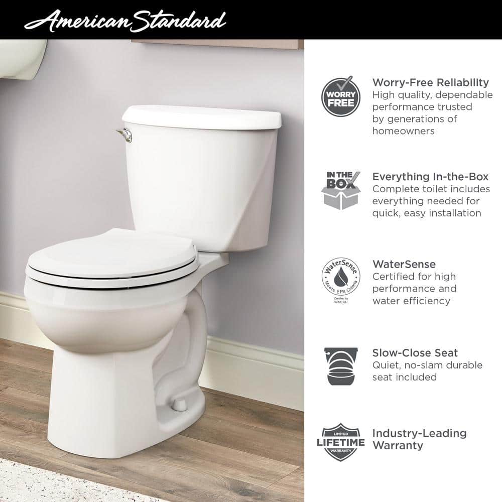 American Standard Reliant Two-Piece 1.28GPF Single Flush Round Standard Height Toilet- $60