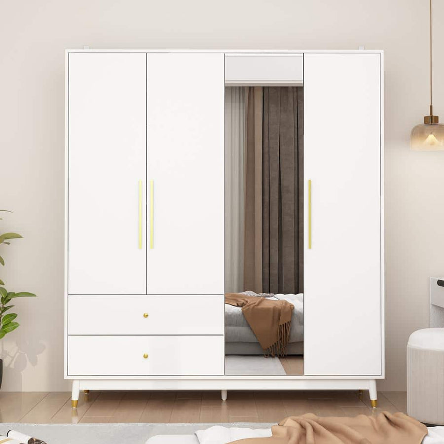 White MDF Wood Board 63 in. Width Armoire Wardrobe with Mirrored Door - $270