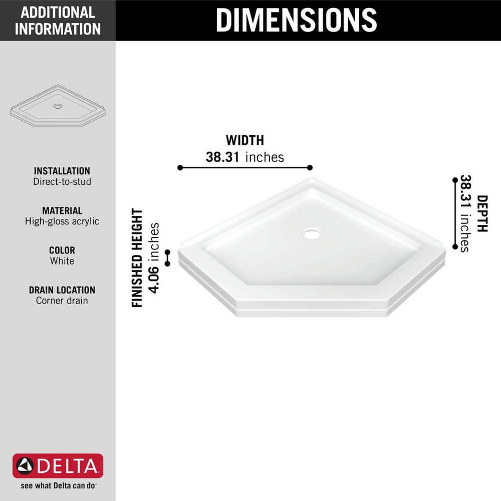 Delta 38 in. x 38 in. Neo-Angle Corner Shower Pan Base with Center Drain in White - $125