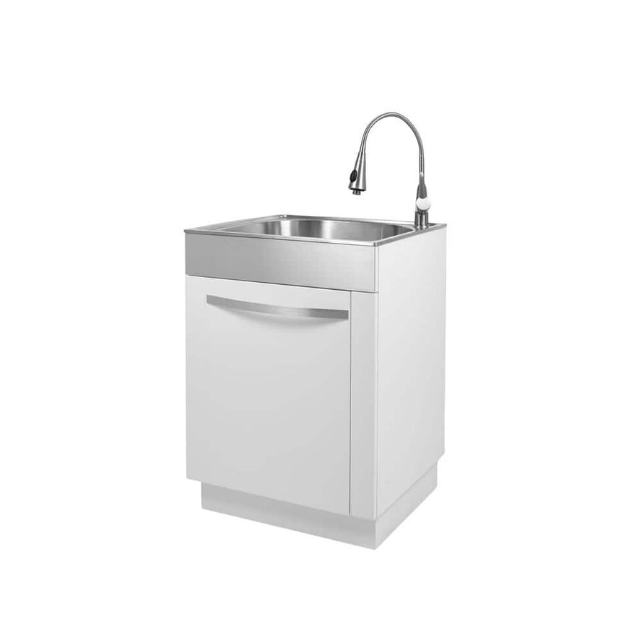Glacier Bay 24 in. W x 21 in. D x 34 in. L Stainless Steel Laundry/Utility Sink, Small Crack on Side - $175