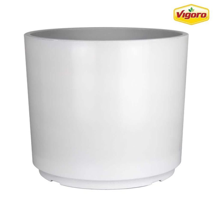 Vigoro 12.5 in. Eloise Medium White Resin Cylinder Planter (12.5 in. D x 9.8 in. H) - $20