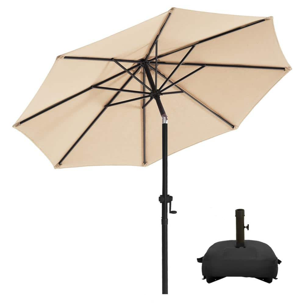 wikiwiki 9 ft. Market Patio Umbrella with Base and Push Button Tilt in Beige - $40