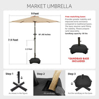 wikiwiki 9 ft. Market Patio Umbrella with Base and Push Button Tilt in Beige - $40