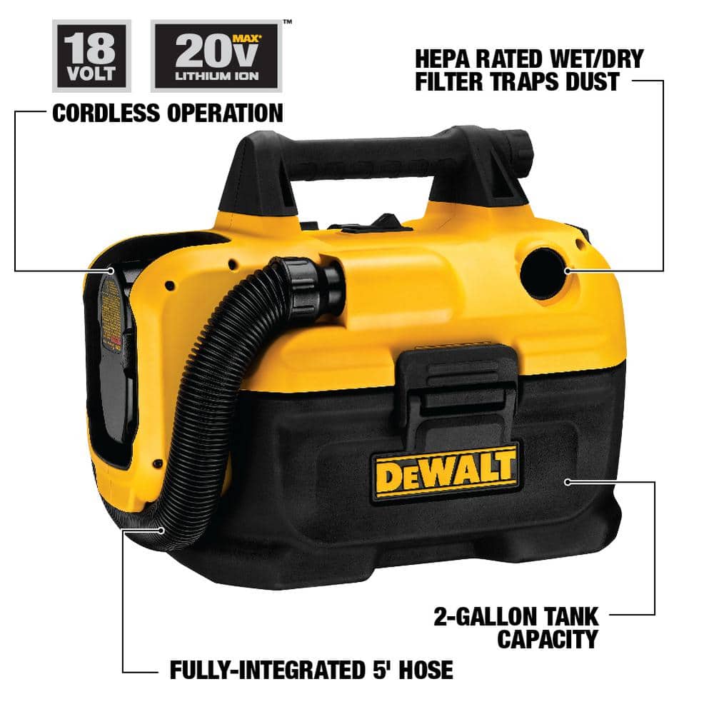 DEWALT 2 Gal. MAX Cordless Wet/Dry Vacuum (Tool Only) - $130