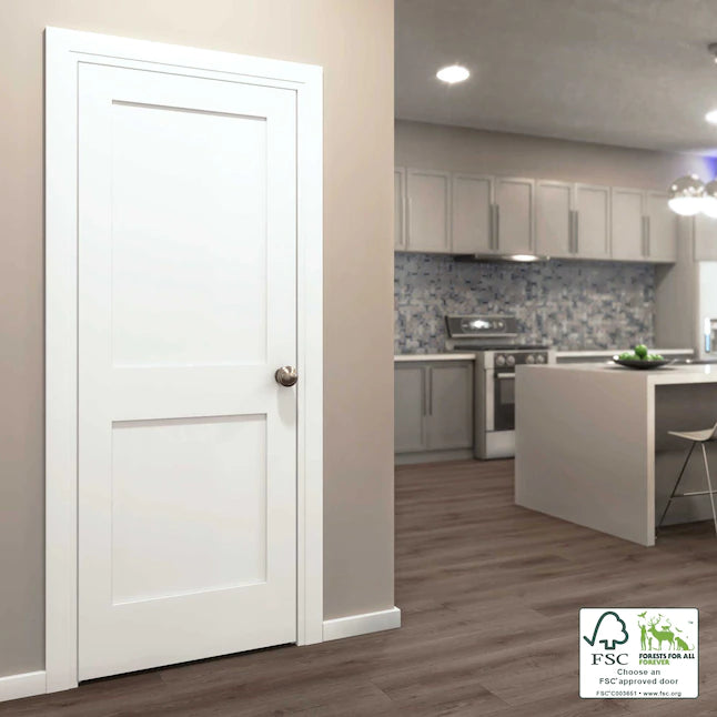 EightDoors Shaker 24" x 80" White 2-Panel Square Solid Core Primed Pine Door - $110