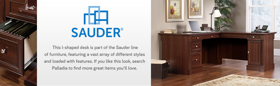 Sauder Palladia L-Shaped Desk, Select Cherry Finish - $300