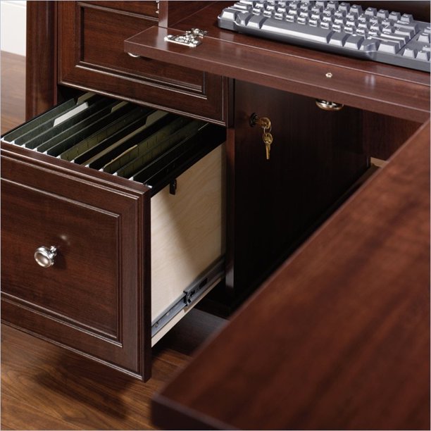 Sauder Palladia L-Shaped Desk, Select Cherry Finish - $300