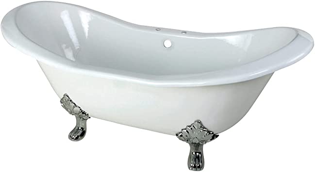 Kingston Brass Aqua Eden VCTND7231NC1 Cast Iron Double Slipper Clawfoot Bathtub, 72-Inch, White/Chrome- $850