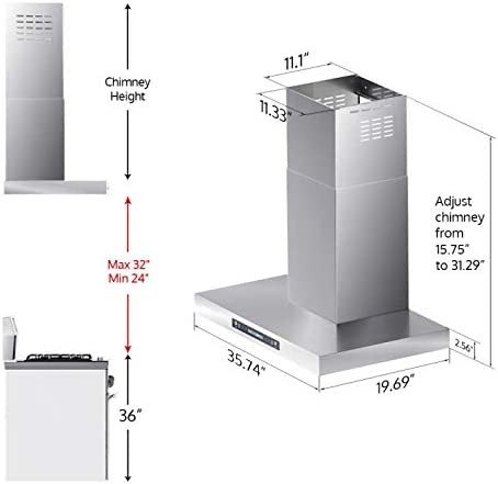 HisoHu Wall Mount Range Hood, 36 Inch 780 CFM Stainless Steel Kitchen Chimney Vent (A01-36") - $240