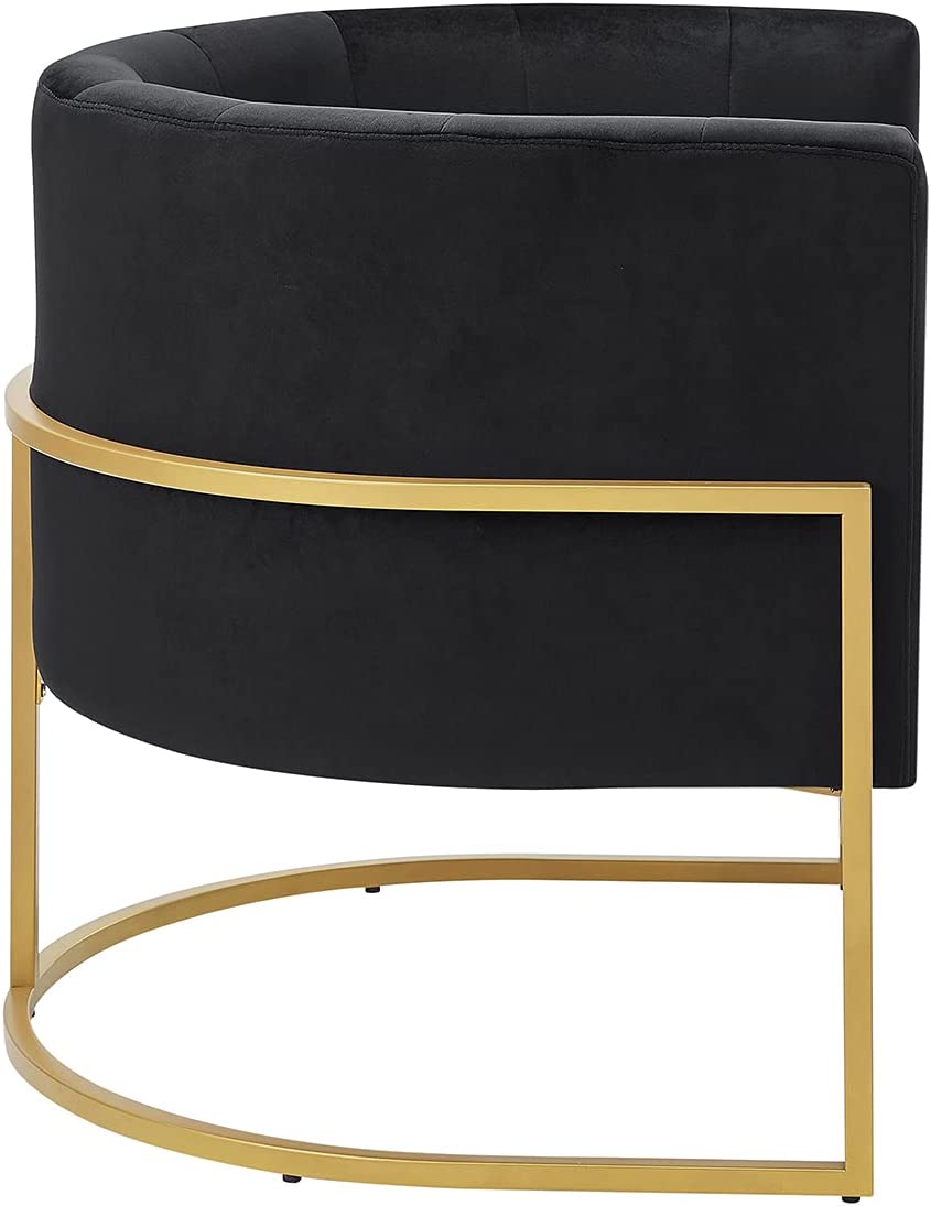24KF Upholstered Living Room Chair Modern Black Textured Velvet, Golden Metal Stand- $200