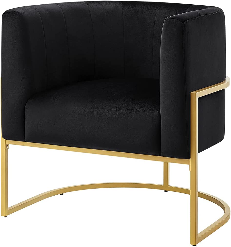 24KF Upholstered Living Room Chair Modern Black Textured Velvet, Golden Metal Stand- $200