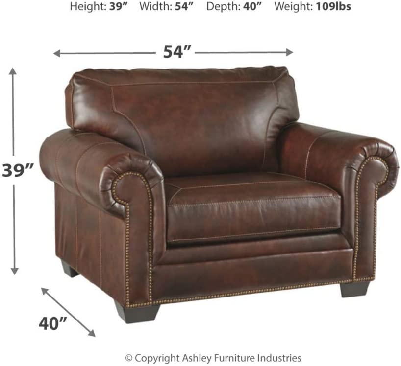 Signature Design by Ashley Roleson Traditional Leather Chair and a Half with Nailhead Trim, Brown - $670