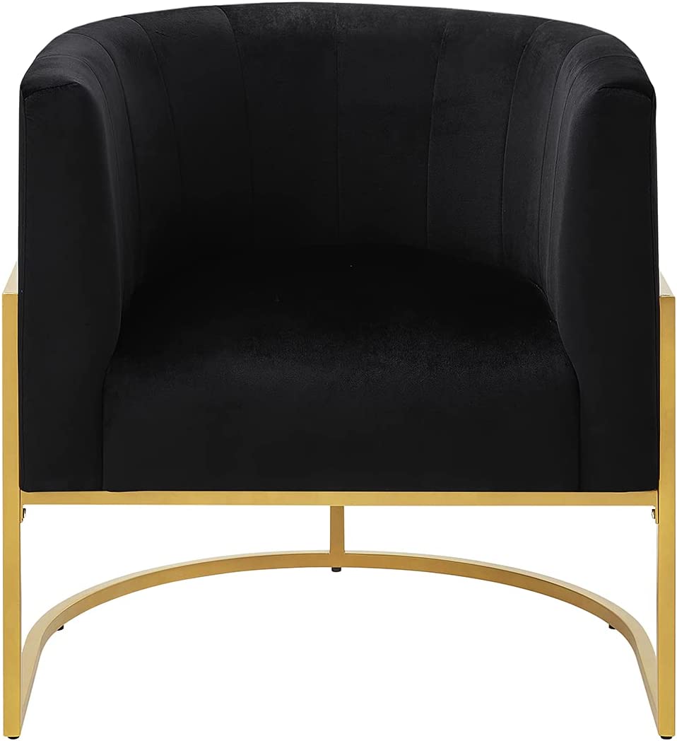 24KF Upholstered Living Room Chair Modern Black Textured Velvet, Golden Metal Stand- $200