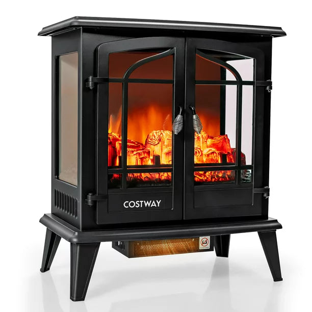 Costway 25 in. Freestanding Iron Electric Fireplace Heater Stove 1400-Watt in Black - $150