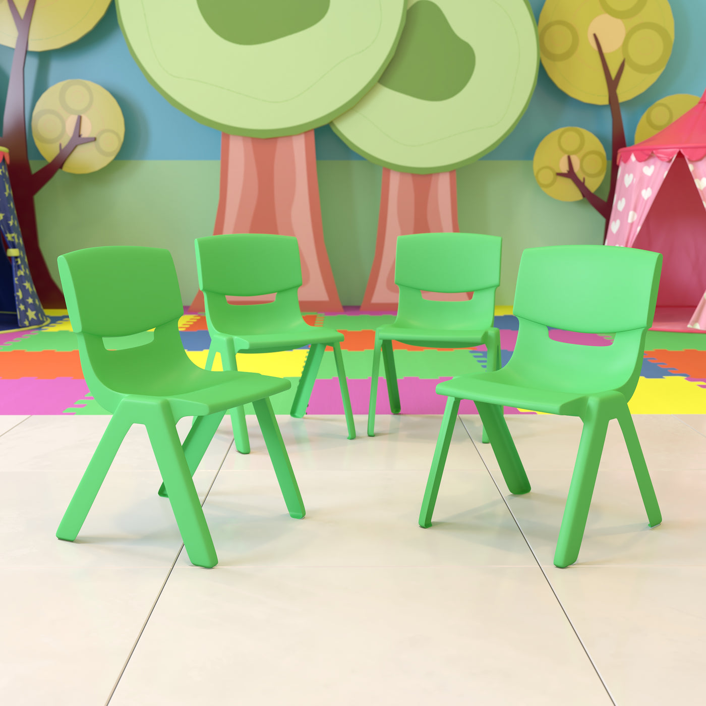 Flash Furniture 10 Pk. Green Plastic Stackable School Chair with 13.25'' Seat Height - $192