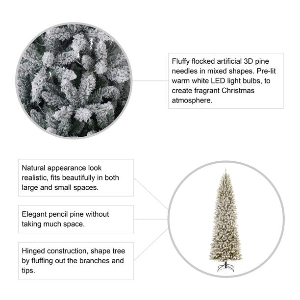 Glitzhome 9ft Pre-Lit Flocked Pencil Fir Artificial Christmas Tree - $250