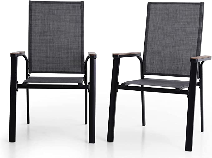 Black Stackable Lightweight Aluminum Patio Outdoor Dining Chair (4-Pack)-$200