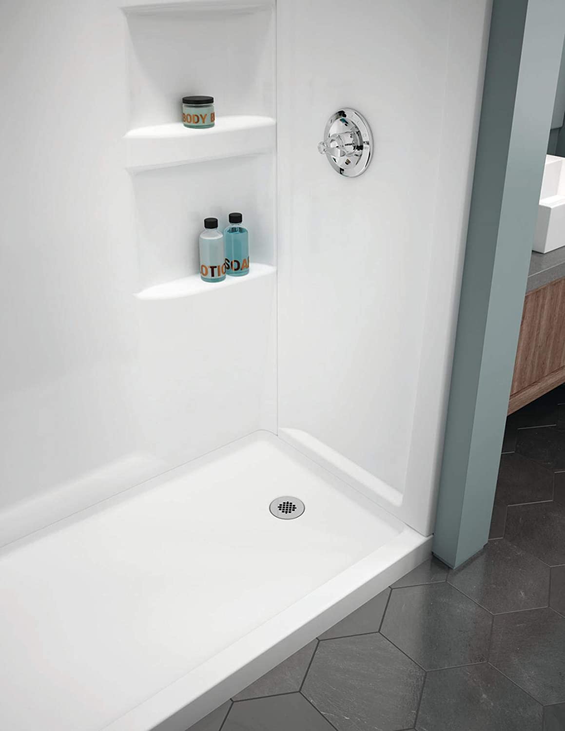 Delta Classic 400 60 in. L x 32 in. W Alcove Shower Pan Base with Right Drain- $130