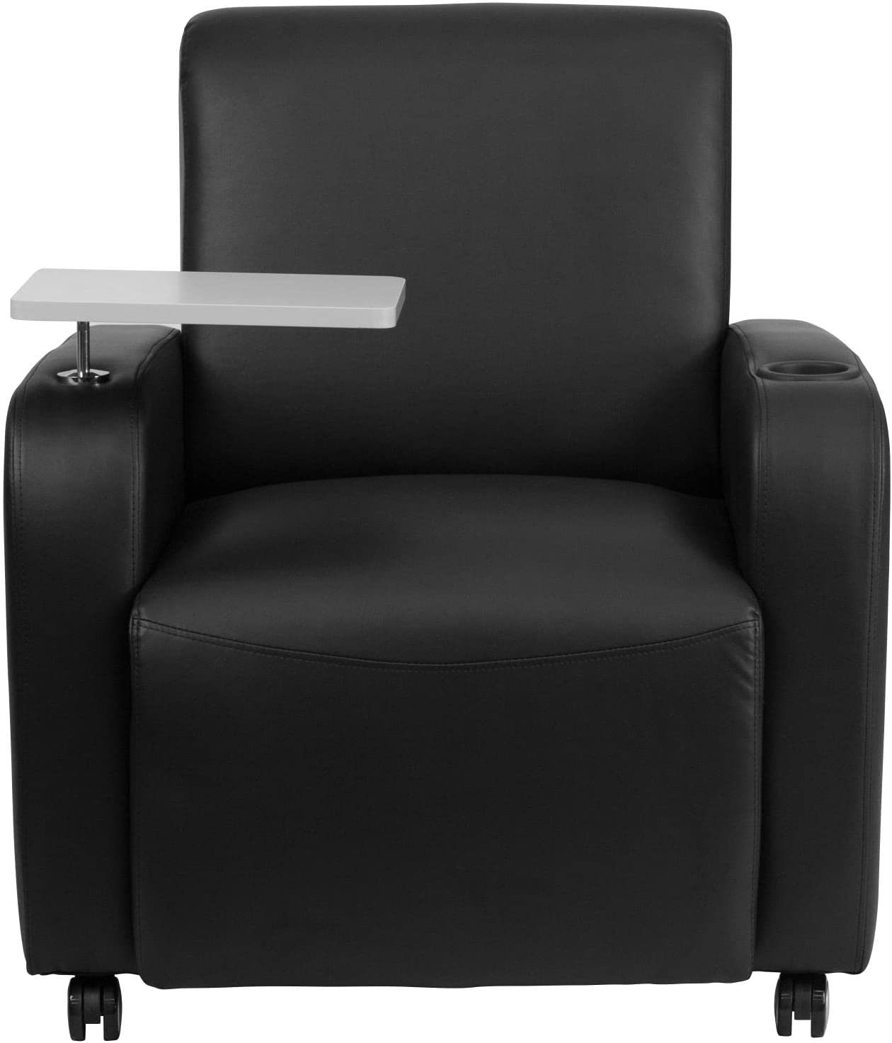 George Black LeatherSoft Guest Chair with Tablet Arm, Front Wheel Casters and Cup Holder - $150