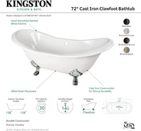 Kingston Brass Aqua Eden VCTND7231NC1 Cast Iron Double Slipper Clawfoot Bathtub, 72-Inch, White/Chrome- $845