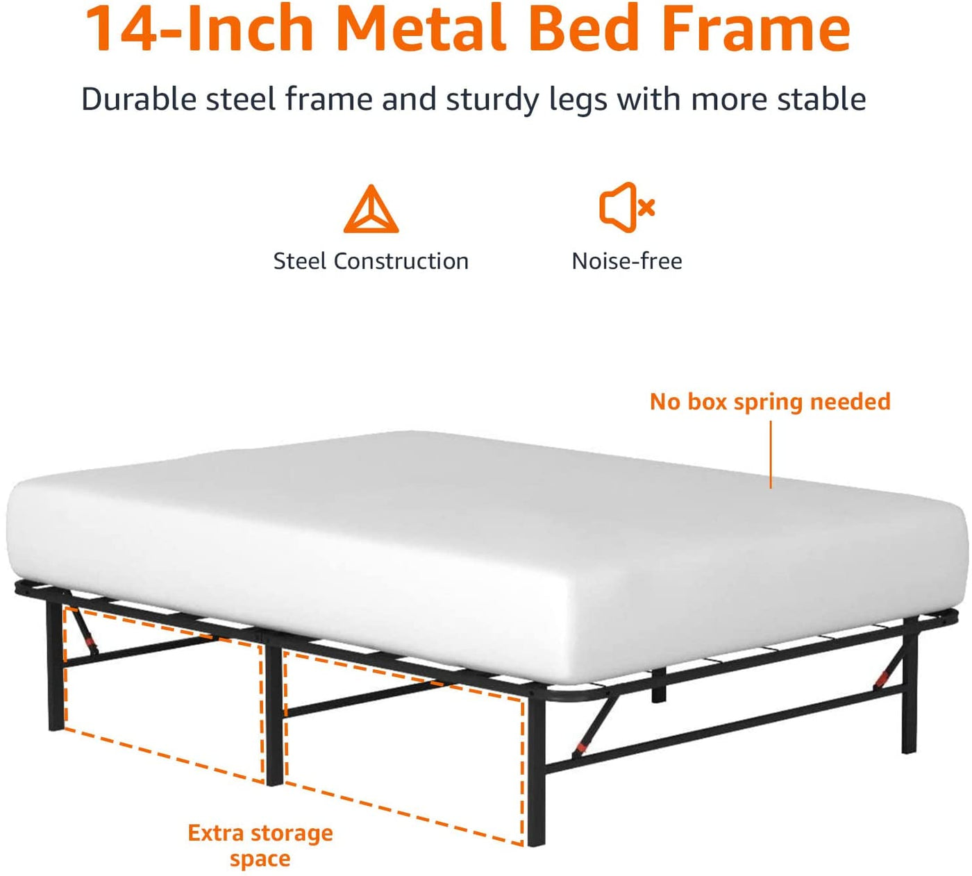 Amazon Basics Foldable Metal Platform Bed Frame with Tool Free Setup, 14 Inches High, Full, Black - $55