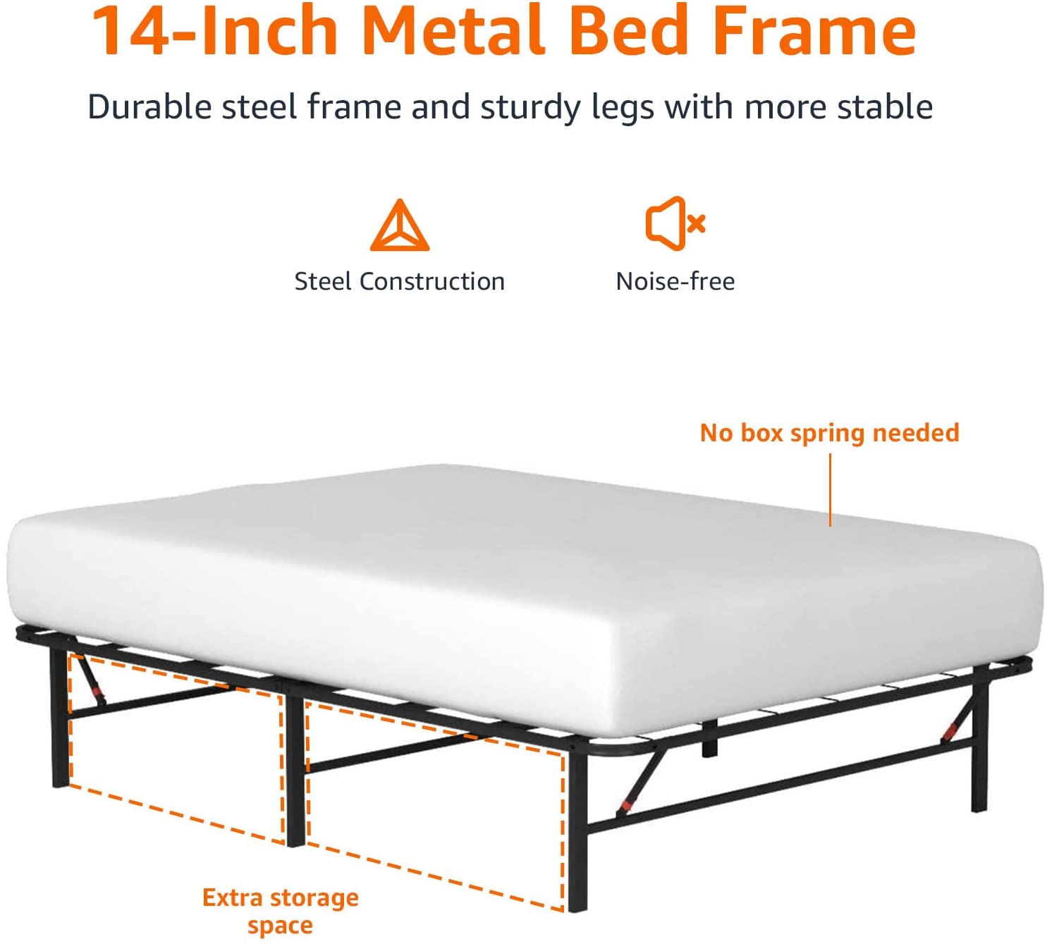 Amazon Basics Foldable Metal Platform Bed Frame with Tool Free Setup, 14 Inches High, Full, Black - $55