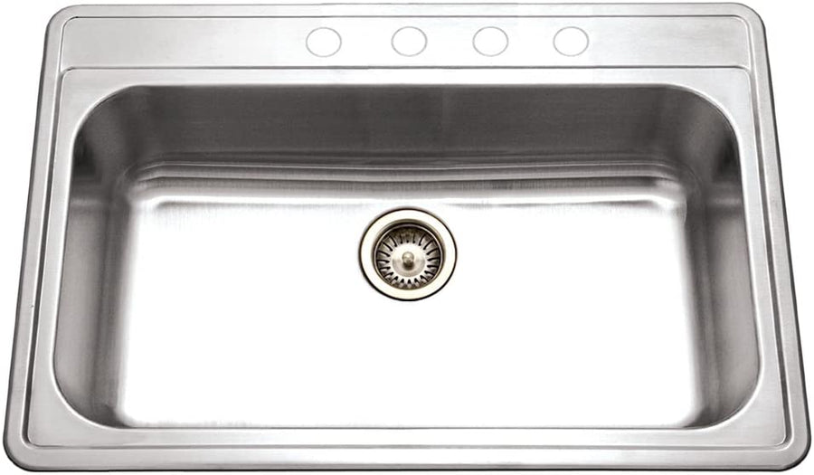 Houzer Topmount Stainless Steel 4-Hole Large Single Bowl Kitchen Sink-$100