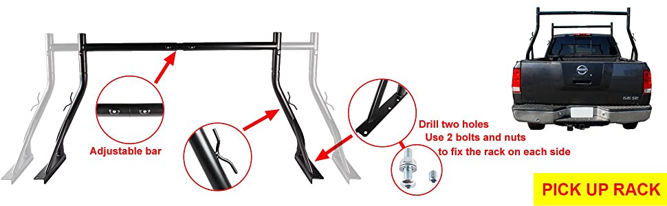 TMS 800 LB Adjustable Fit 2 Bars Utility Ladder Truck Pick up Rack