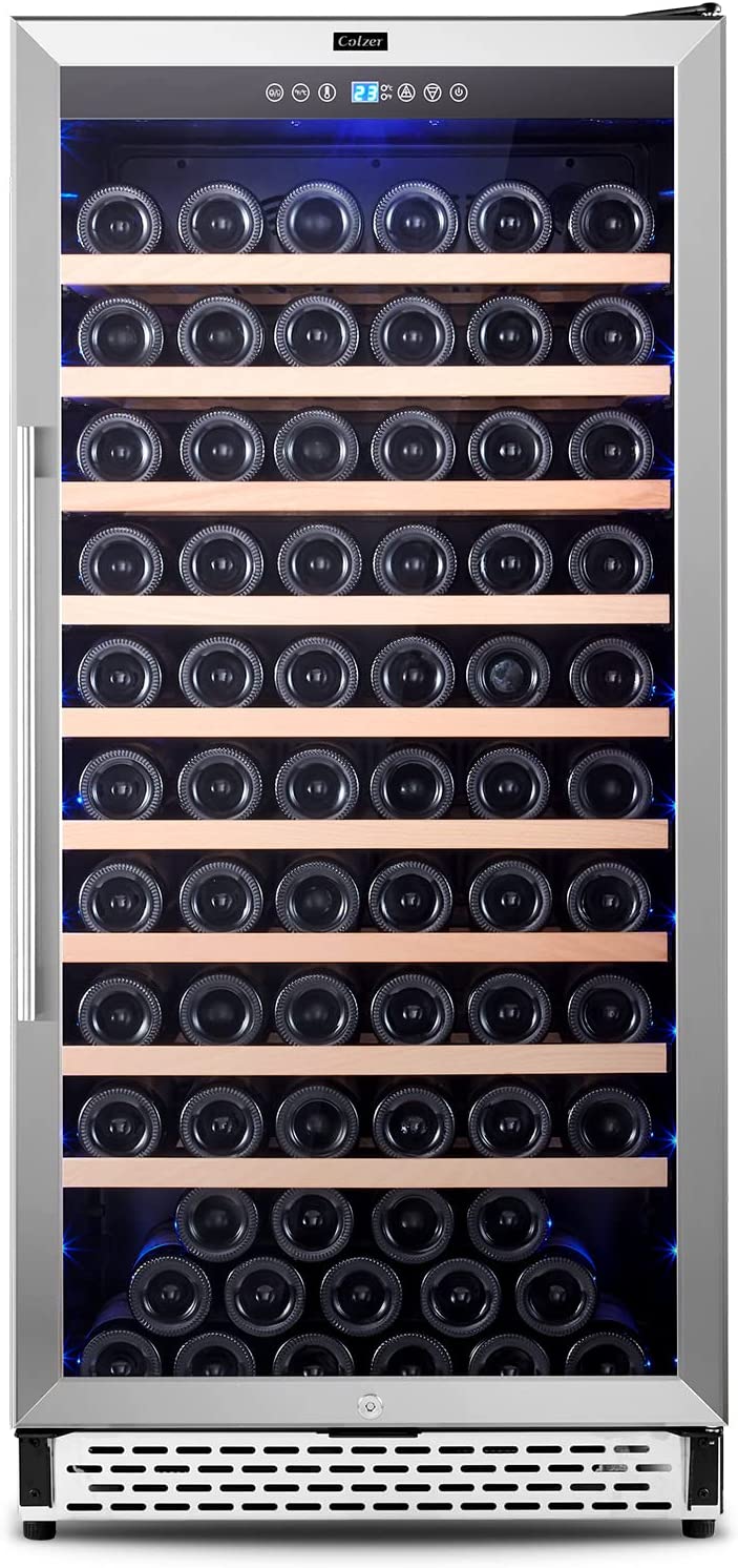 24 inch 110 Bottle Wine Cooler Refrigerator Built-in or Freestanding Under Counter Fridge, Stainless Steel - $780