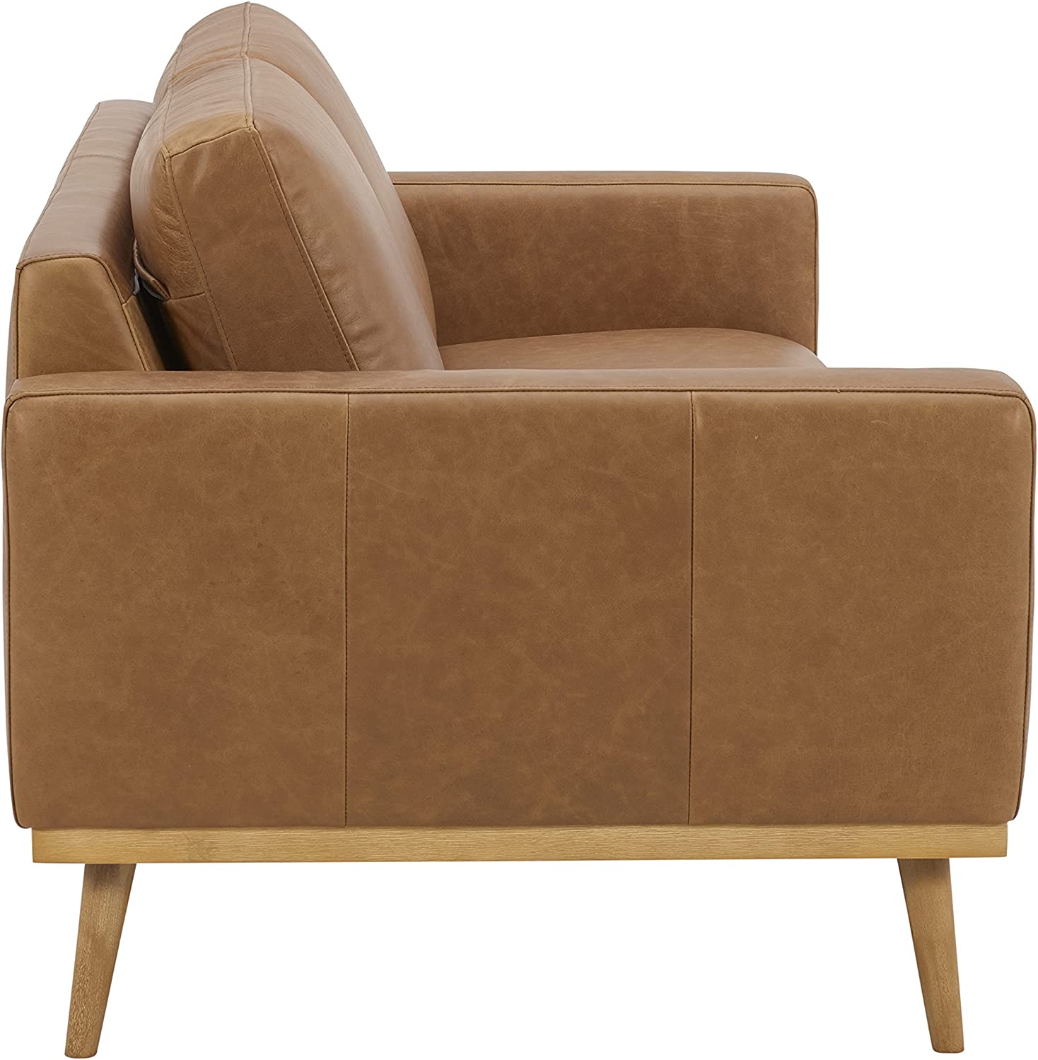 Rivet Modern Leather Sofa Couch with Wood Base, 84"W, Cognac (*Scuff on Armrest) - $850