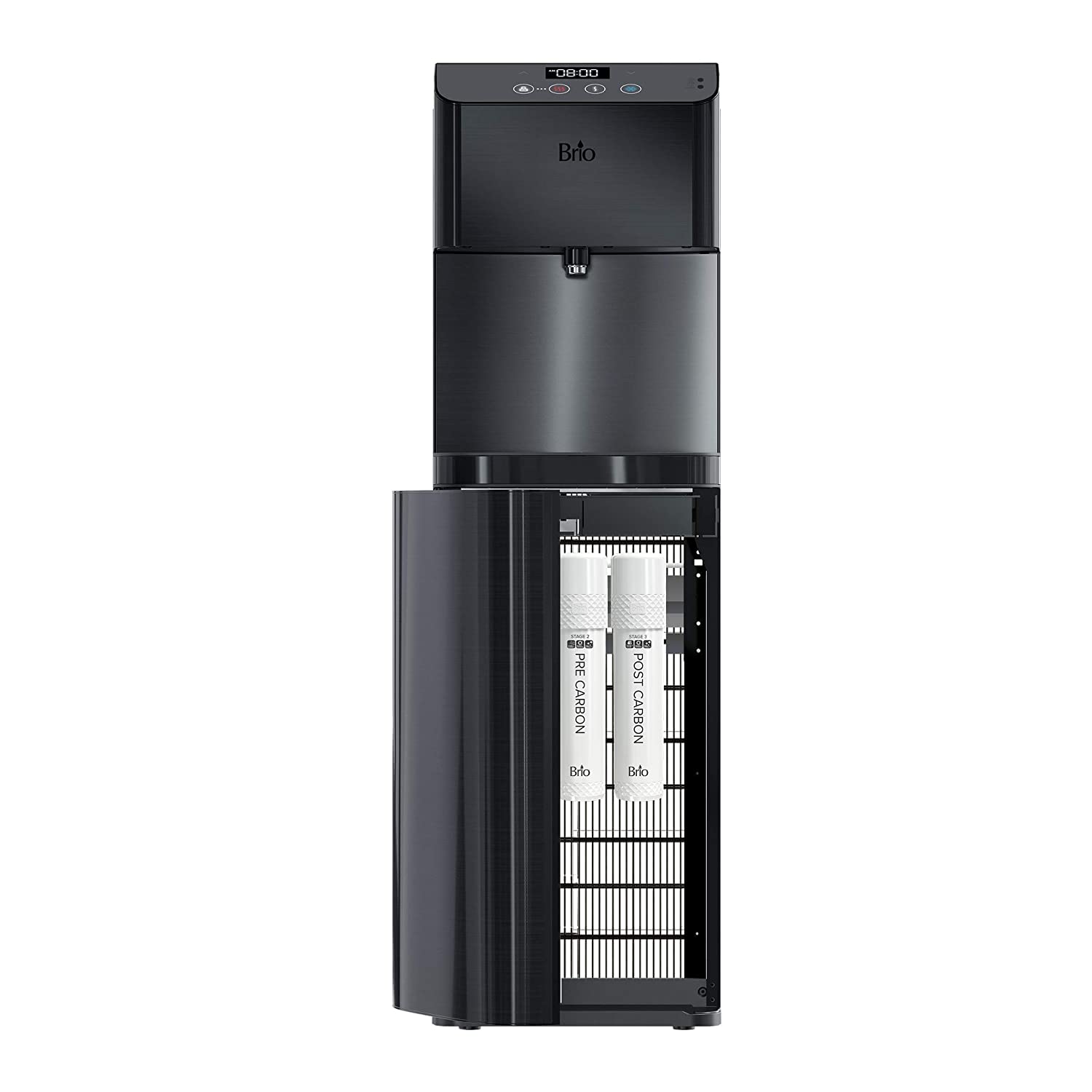 Brio Moderna Self-Cleaning Touchless Bottleless Water Cooler Dispenser, Black Stainless- $285