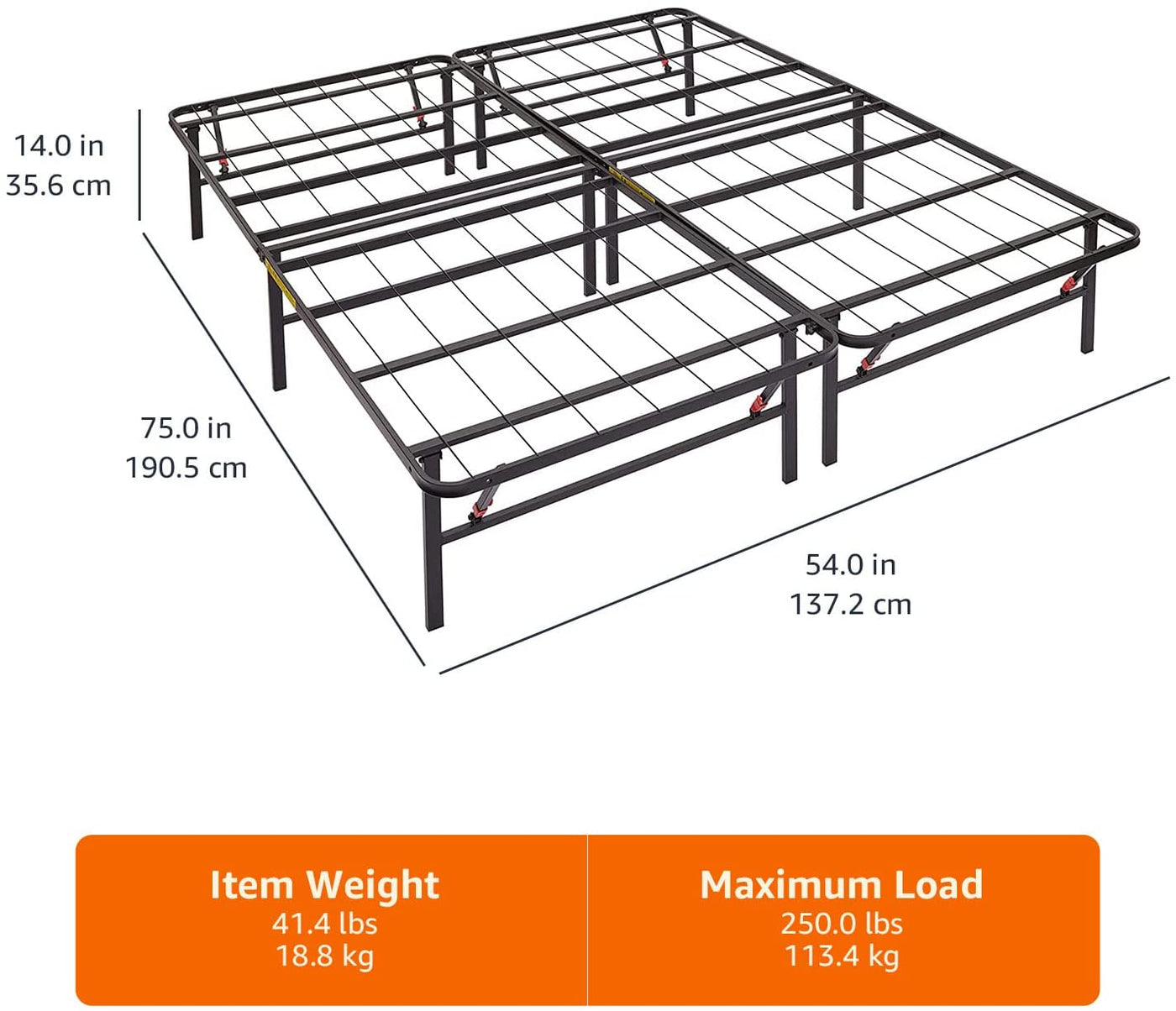 Amazon Basics Foldable Metal Platform Bed Frame with Tool Free Setup, 14 Inches High, Full, Black - $55