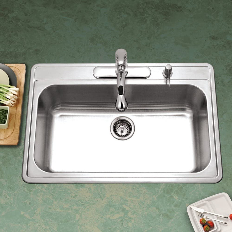 Houzer Topmount Stainless Steel 4-Hole Large Single Bowl Kitchen Sink-$100