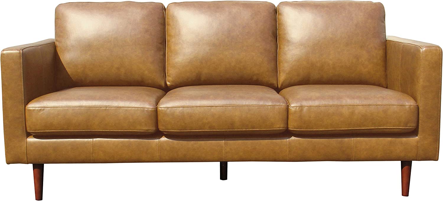 Amazon Brand – Rivet Revolve Modern Leather Sofa Couch, 80"W, Caramel