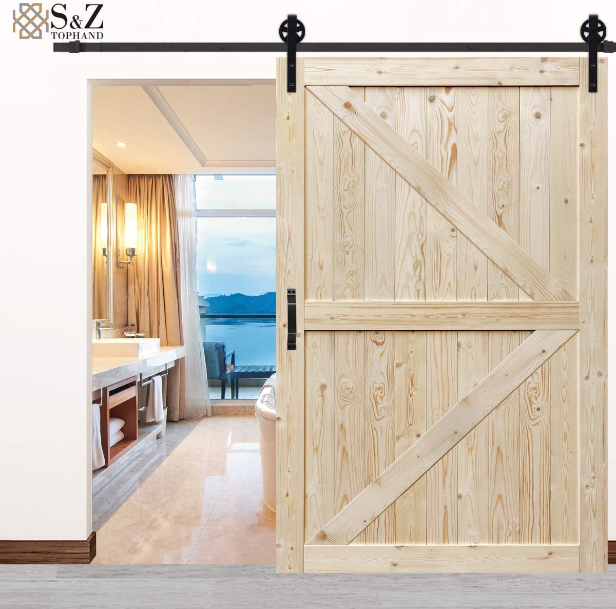 S&Z TOPHAND 54 In. X 80 In. Barn Door, 54in Unfinished British Brace B ...