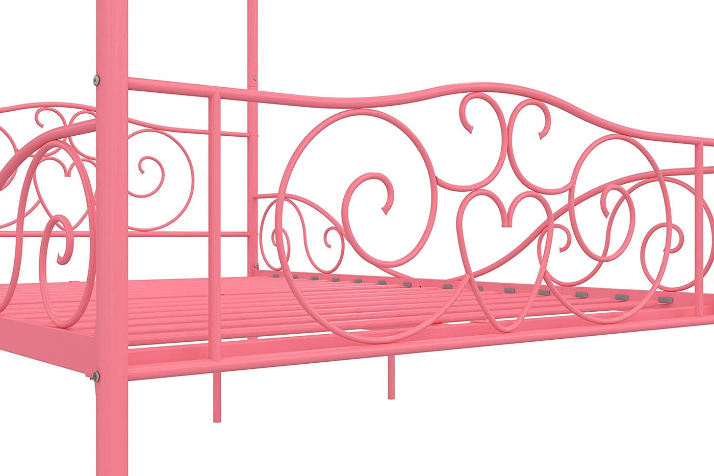 DHP Metal Canopy Kids Platform Bed, 4-Poster Design, Scrollwork Headboard & Footboard, Full, Pink - $80