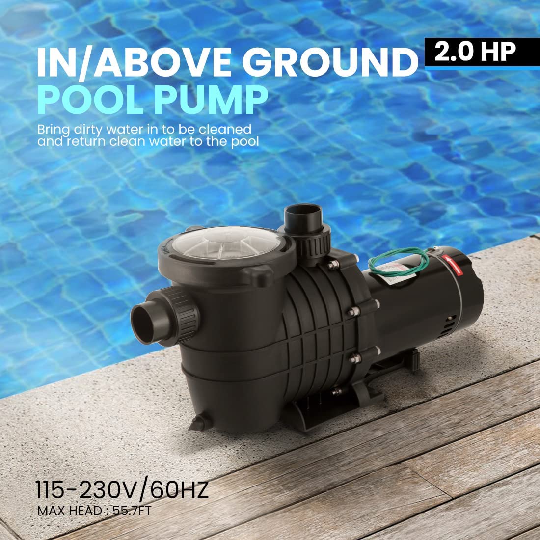 VIVOHOME 2.0 HP 6800 GPH Self Primming Dual Voltage in/Above Ground Swimming Pool Pump - $120