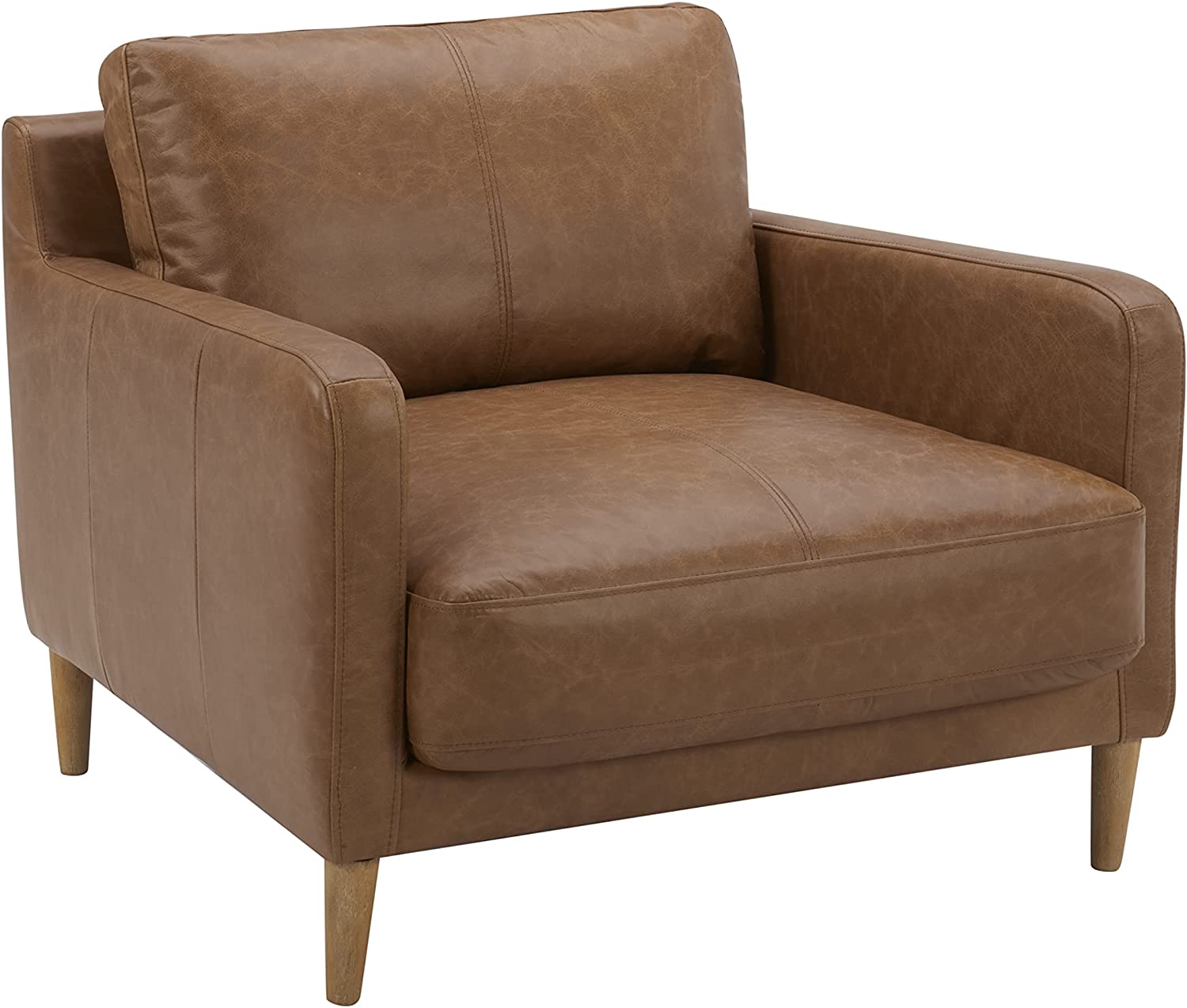Rivet Modern Deep Leather Living Room Accent Chair-$390