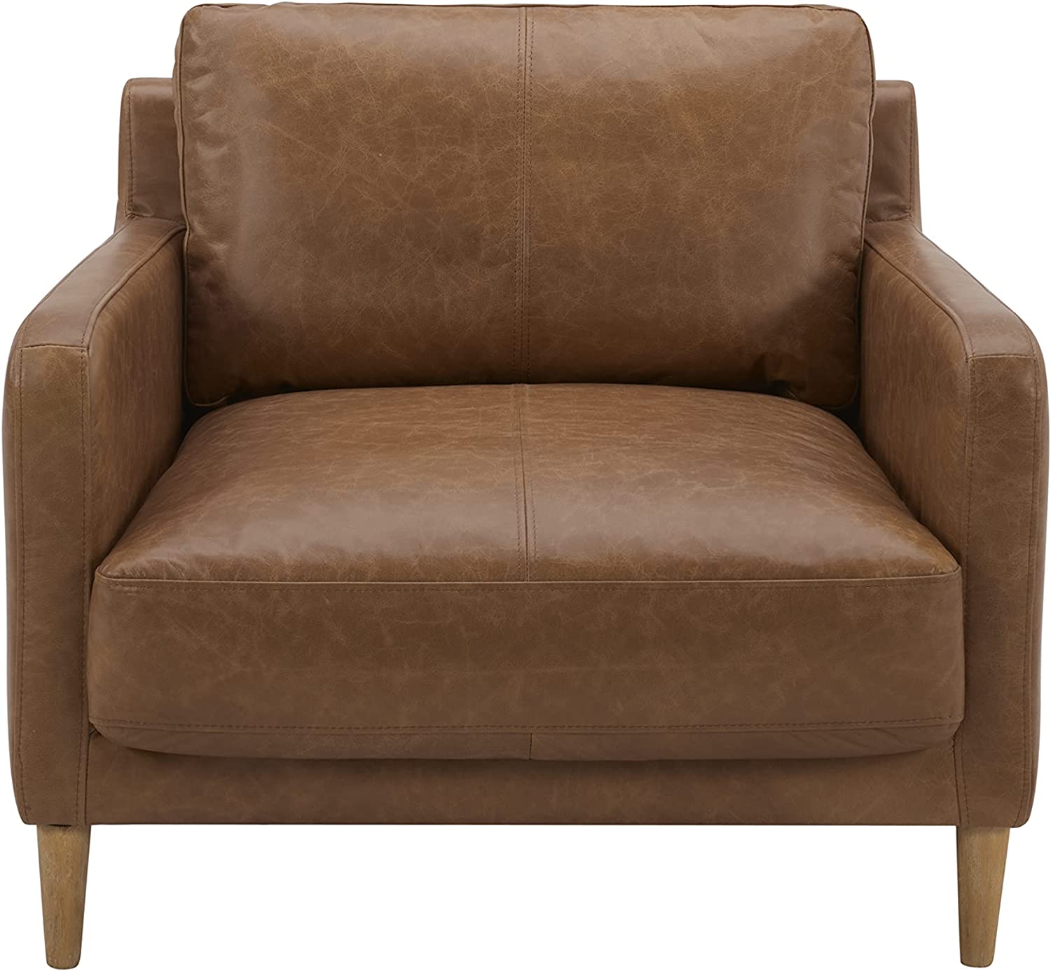Rivet Modern Deep Leather Living Room Accent Chair-$390