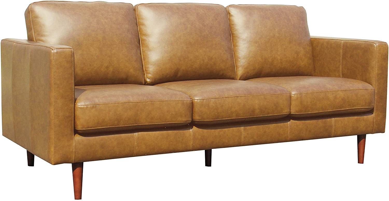 Amazon Brand – Rivet Revolve Modern Leather Sofa Couch, 80"W, Caramel