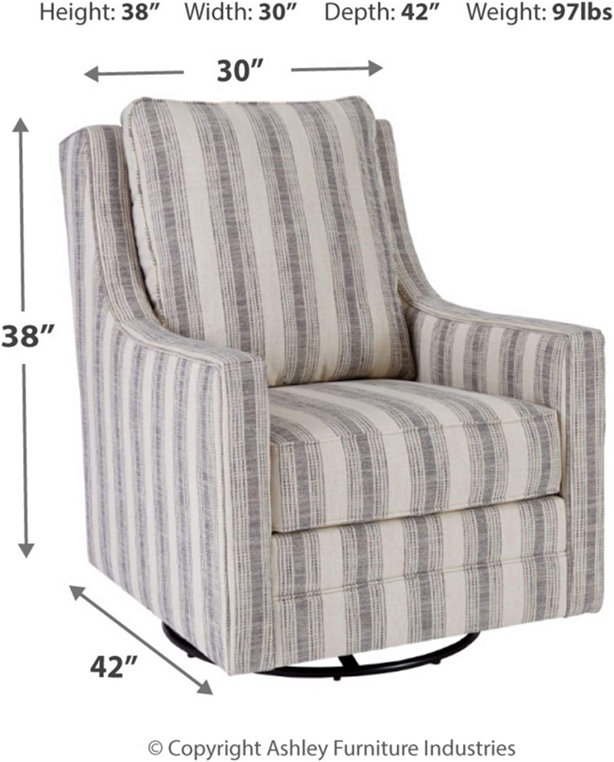 Signature Design Kambria Striped Upholstered Swivel Accent Glider Chair, Ivory & Black - $250
