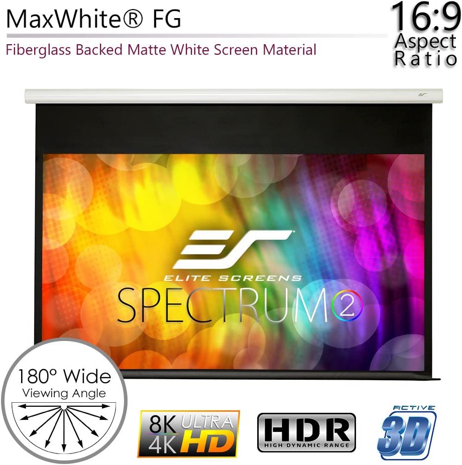Elite Screens Spectrum2, 120-inch 16:9, 12-inch Drop, Electric Motorized Drop Down Projector Screen, SPM120H-E12 - $289