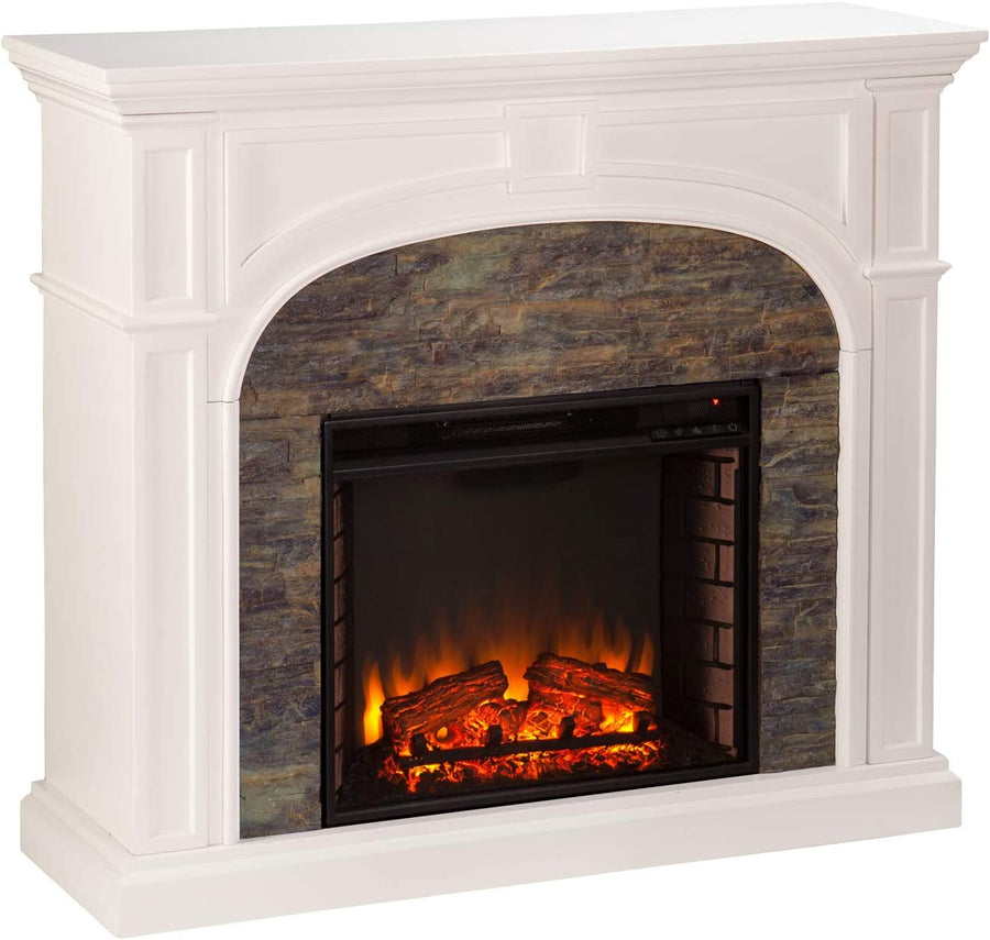 SEI Furniture Tanaya Faux Stacked Stone Electric Fireplace, White, Montelena - $250