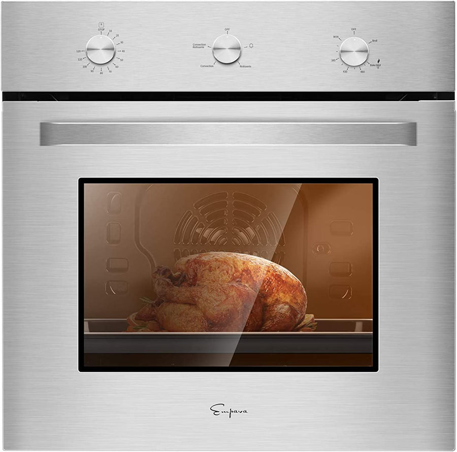 Empava 24 in. 2.3 cu. Ft. Single Gas Wall Oven Bake Broil Rotisserie, Stainless Steel, Silver - $525